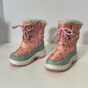 Apakowa Kids Pink and Gray Snow Boots | Little Girl Size 25 (8.5/9)
